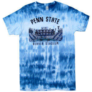 blue tie dye short sleeve t-shirt with Penn State Beaver Stadium art